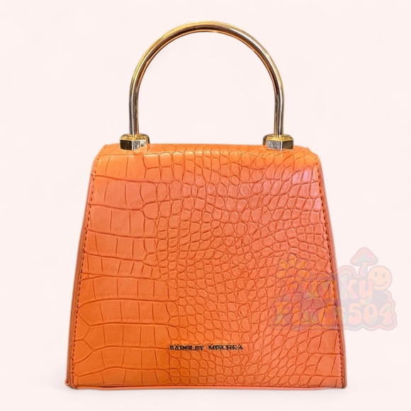 Badgley Mischka Orange Croc-Embossed Vegan Leather Mini Tote w/ Crossbody Strap - Picture 3 of 11